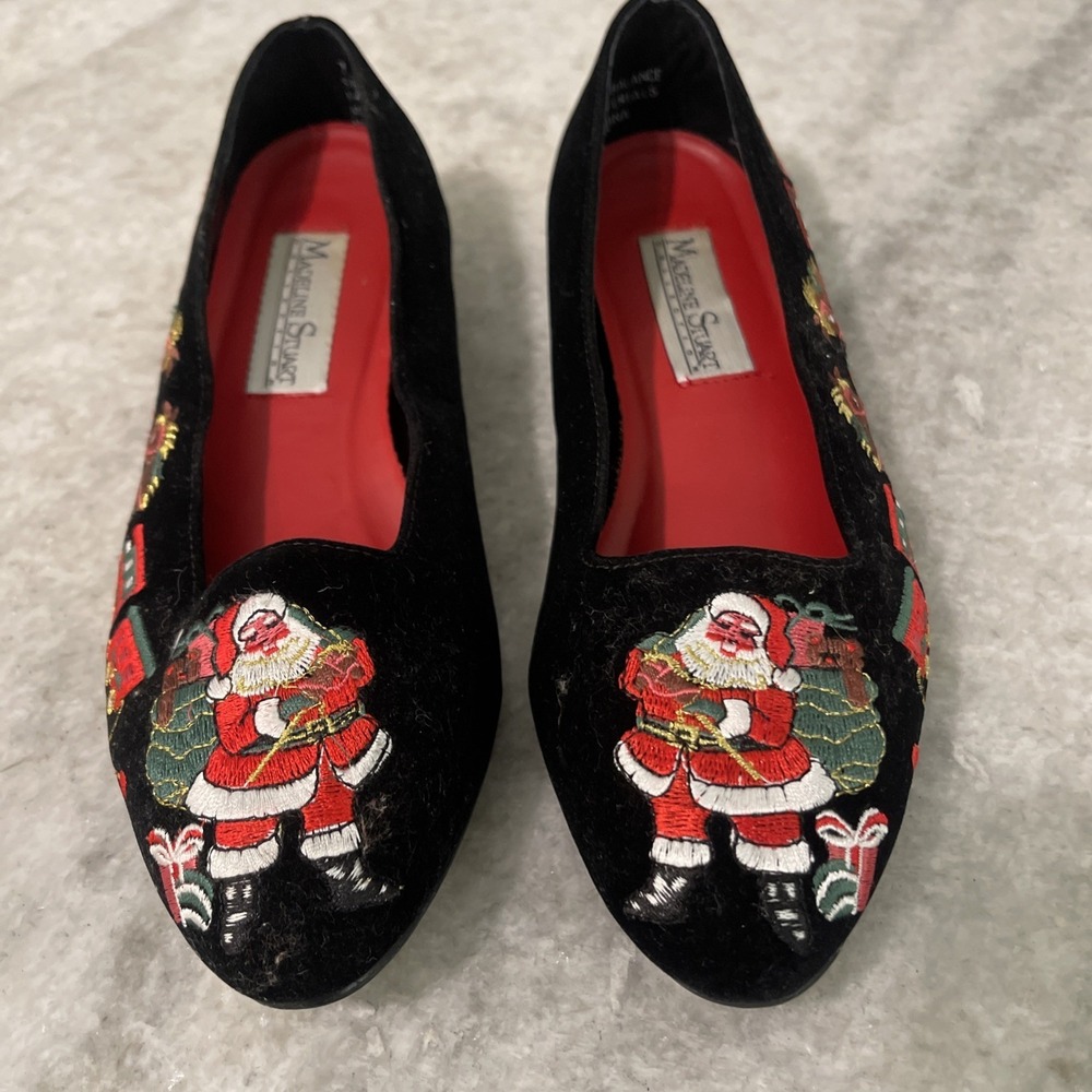 Madeline Stuart Christmas Shoes Womens 7 Black Velvet Flats Slip On Santa Loafer